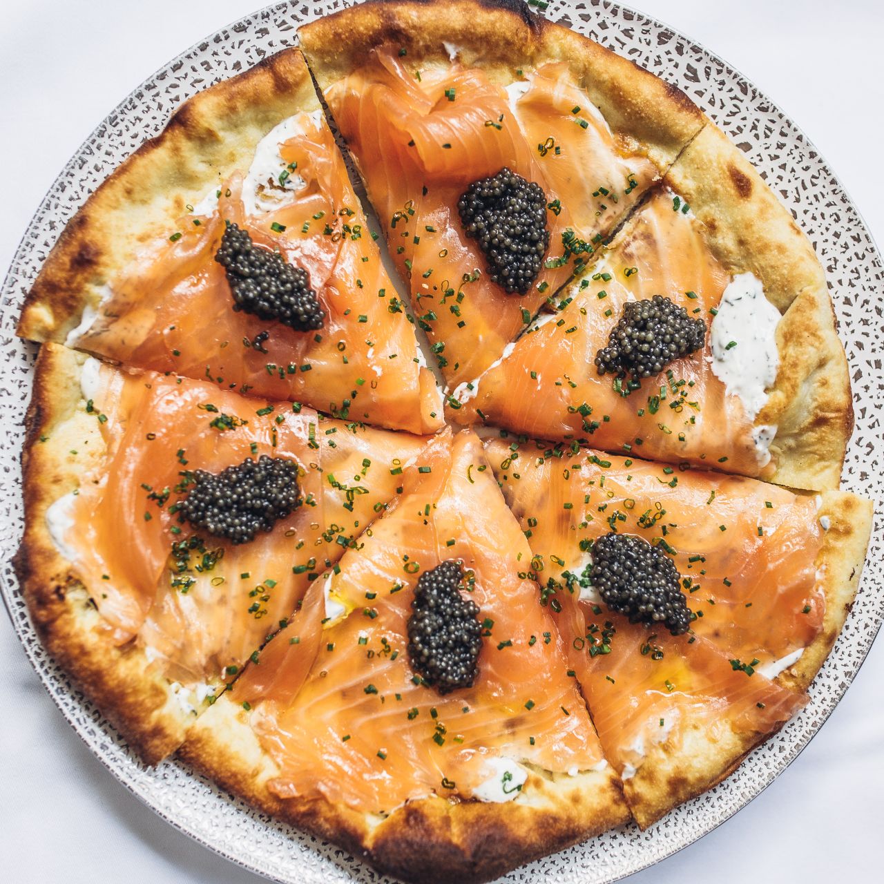 Pizza with House Cured Smoked Salmon @ Spago BH